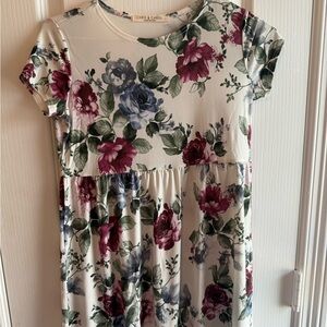 Chris & Carol Floral Kids Dress in Cream and Burgundy